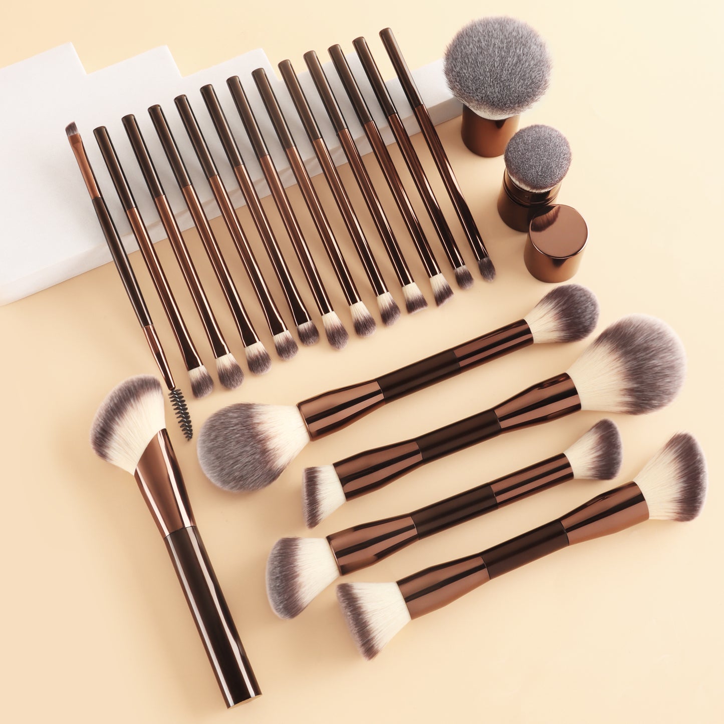 20-Piece + 2 Sponge + Storage Pouch Set Dual-Ended Multi-Function Brushes Perfectly Suited for Liquid Foundations, Concealers, and Loose Powder Blending