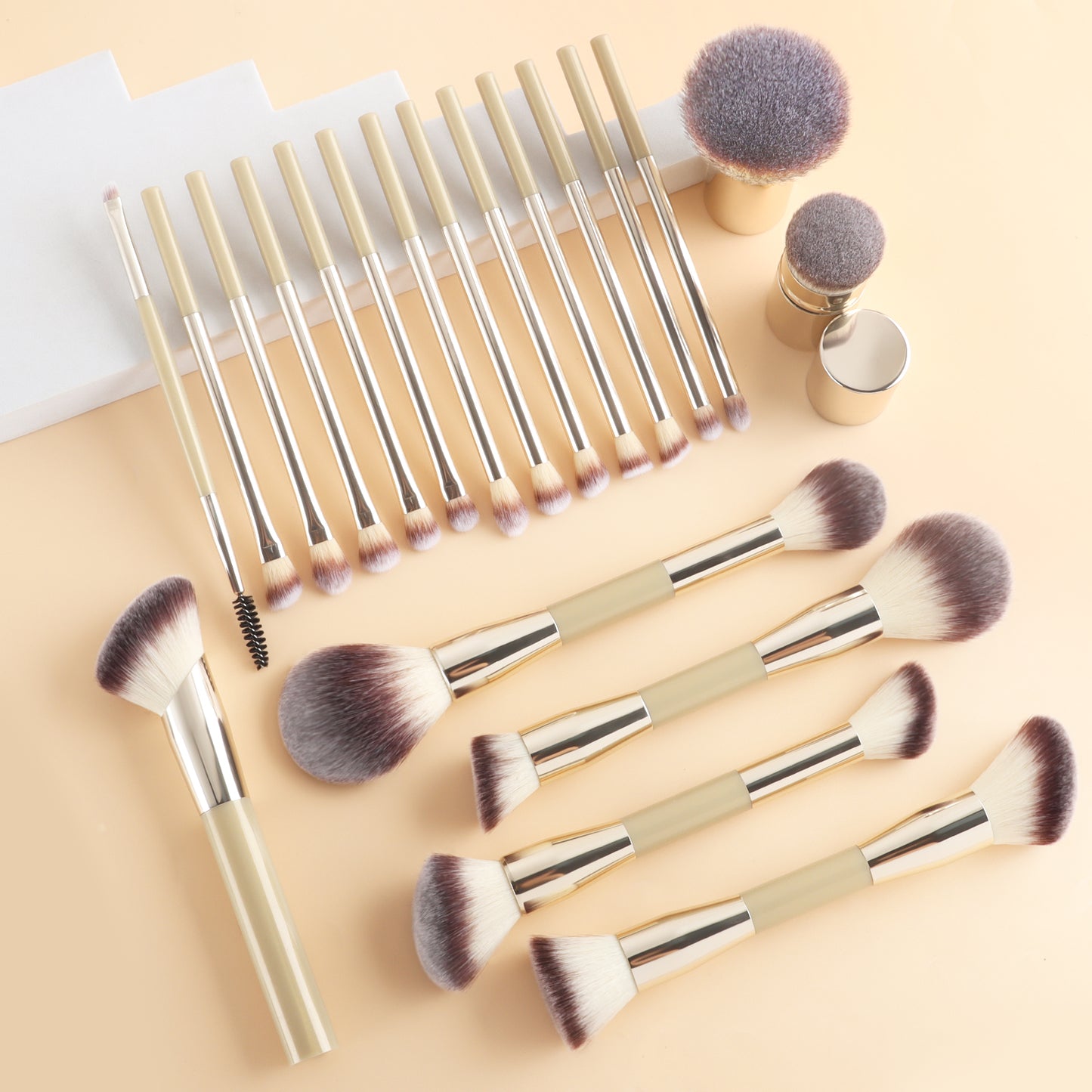20-Piece + 2 Sponge + Storage Pouch Set Dual-Ended Multi-Function Brushes Perfectly Suited for Liquid Foundations, Concealers, and Loose Powder Blending