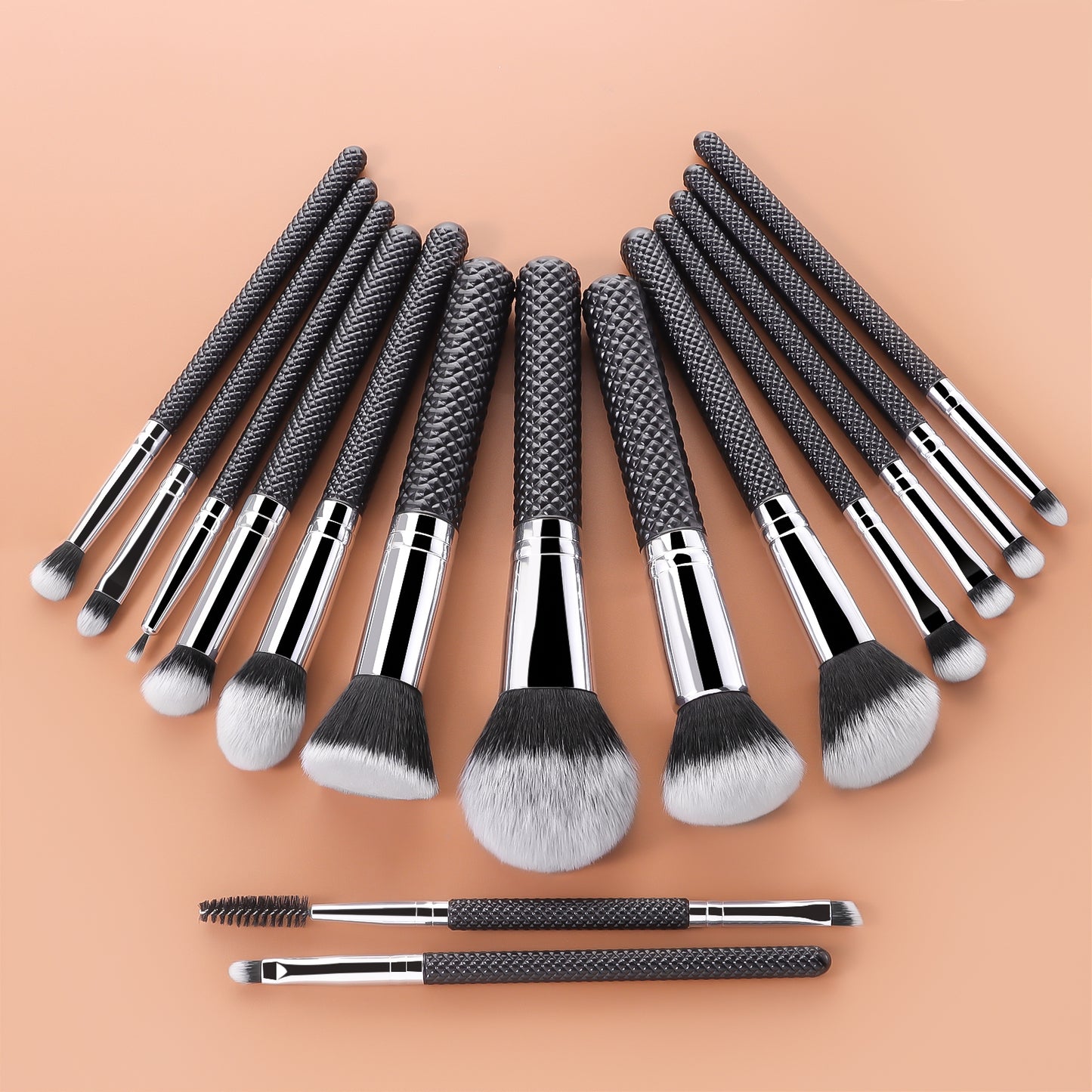 Coffret de pinceaux Ronshadow Black Diamond Pro | *15 pinceaux de qualité professionnelle • Design Diamond Grip • Prêt pour le voyage*