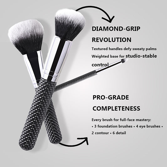 Coffret de pinceaux Ronshadow Black Diamond Pro | *15 pinceaux de qualité professionnelle • Design Diamond Grip • Prêt pour le voyage*