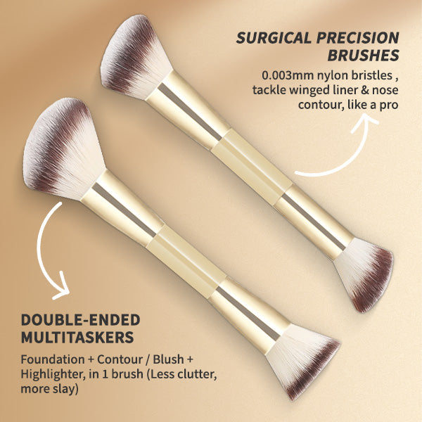 20-Piece + 2 Sponge + Storage Pouch Set Dual-Ended Multi-Function Brushes Perfectly Suited for Liquid Foundations, Concealers, and Loose Powder Blending