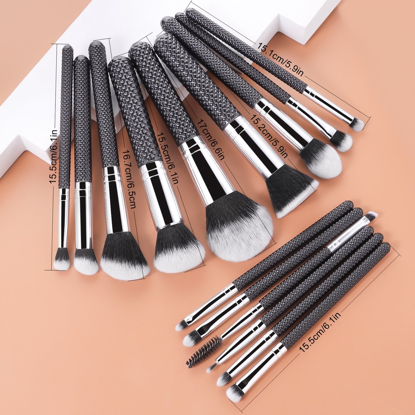 Coffret de pinceaux Ronshadow Black Diamond Pro | *15 pinceaux de qualité professionnelle • Design Diamond Grip • Prêt pour le voyage*