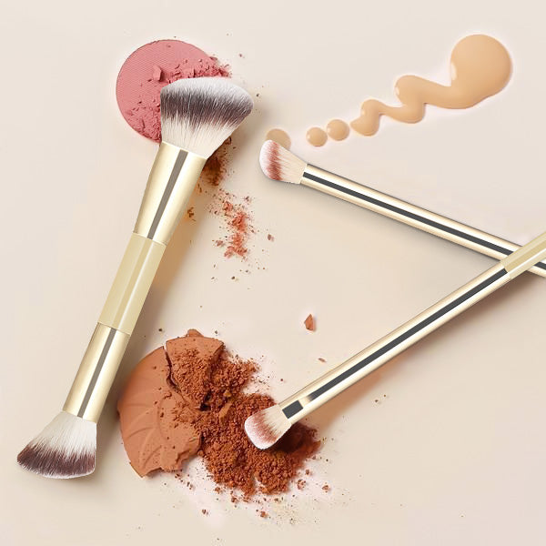 20-Piece + 2 Sponge + Storage Pouch Set Dual-Ended Multi-Function Brushes Perfectly Suited for Liquid Foundations, Concealers, and Loose Powder Blending