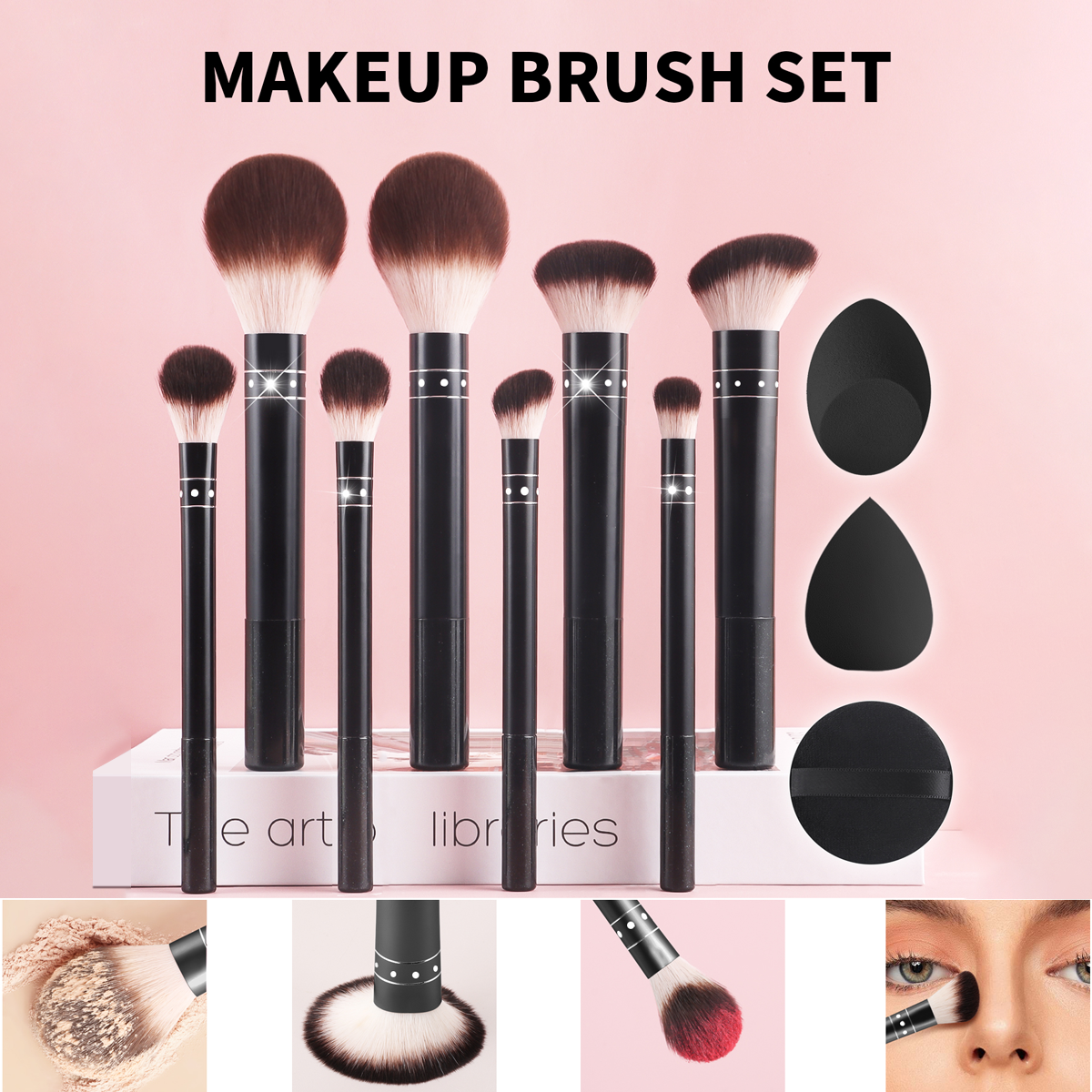 RONSHADOW PORTABLE PRO KIT |*11-in-1 Make-up-Kraftpaket: Pinsel + Schwamm + Puffs in TSA-sicherem Etui*