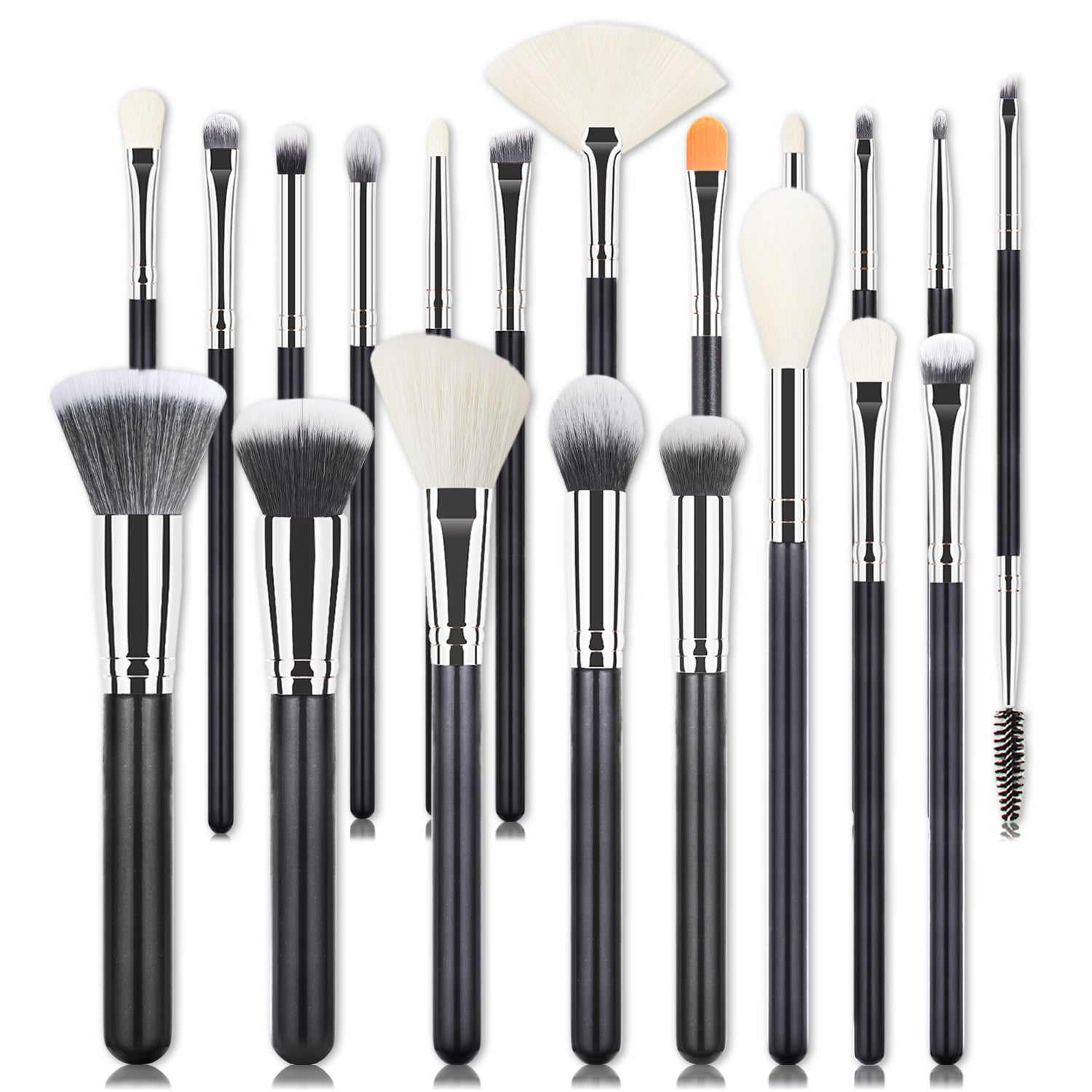 Black Silver Wood Handle Makeup Brush Set - Core Foundation Blush