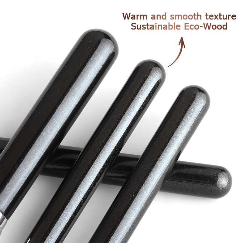 Black Silver Wood Handle Makeup Brush Set - Core Foundation Blush